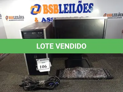 LOTE 106 - 01 CPU HP DDR3 COM MONITOR 19” (NO ESTADO) ATENÇÃO! FAZER A VISITAÇÃO ANTES DE ARREMATAR, NÃO SABEMOS SE FUNCIONA. LEILÃO NÃO TEM GARANTIA E NEM DEVOLUÇÃO, SUJEITO A POSSÍVEIS AVARIAS VISÍVEIS/OCULTAS E/OU AUSÊNCIA DE COMPONENTES.