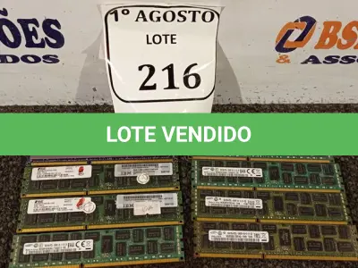 LOTE 216 - 01 LOTE COM 08 MEMORIAS PARA SERVIDOR PC3, SENDO 07 DE 8GB E 01 DE 04GB.  (NO ESTADO) ATENÇÃO! FAZER A VISITAÇÃO ANTES DE ARREMATAR, NÃO SABEMOS SE FUNCIONA. LEILÃO NÃO TEM GARANTIA E NEM DEVOLUÇÃO, SUJEITO A POSSÍVEIS AVARIAS VISÍVEIS/OCULTAS E/OU AUSÊNCIA DE COMPONENTES.