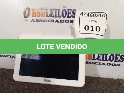 LOTE 010 - 01 TABLET MARCA PHILCO SEM CARREGADOR. (NO ESTADO) ATENÇÃO! FAZER A VISITAÇÃO ANTES DE ARREMATAR, NÃO SABEMOS SE FUNCIONA. LEILÃO NÃO TEM GARANTIA E NEM DEVOLUÇÃO, SUJEITO A POSSÍVEIS AVARIAS VISÍVEIS/OCULTAS E/OU AUSÊNCIA DE COMPONENTES.