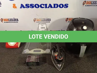 LOTE 105 - 01 AIR FRY MONDIAL, 01 FERRO DE PASSAR ROUPAS, 01 BALANÇA, 01 TELEFONE VERMELHO E 05 CELULARES LG. (NO ESTADO) ATENÇÃO! FAZER A VISITAÇÃO ANTES DE ARREMATAR, NÃO SABEMOS SE FUNCIONA. LEILÃO NÃO TEM GARANTIA E NEM DEVOLUÇÃO, SUJEITO A POSSÍVEIS AVARIAS VISÍVEIS/OCULTAS E/OU AUSÊNCIA DE COMPONENTES.