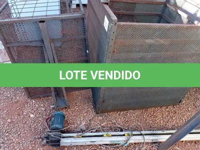 LOTE 317 - 01 ELEVADOR DE CARGA ATÉ 5 METROS. (NO ESTADO) ATENÇÃO! FAZER A VISITAÇÃO ANTES DE ARREMATAR, NÃO SABEMOS SE FUNCIONA. LEILÃO NÃO TEM GARANTIA E NEM DEVOLUÇÃO, SUJEITO A POSSÍVEIS AVARIAS VISÍVEIS/OCULTAS E/OU AUSÊNCIA DE COMPONENTES.