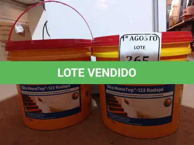 LOTE 265 - 02 LATAS DE SIKA MONOTOP-123 RODAPÉ IMPERMEABILIZANTE PARA TRATAMENTO DE UMIDADE ASCENDENTE COM 12KG CADA. (NO ESTADO) ATENÇÃO! FAZER A VISITAÇÃO ANTES DE ARREMATAR, NÃO SABEMOS SE FUNCIONA. LEILÃO NÃO TEM GARANTIA E NEM DEVOLUÇÃO, SUJEITO A POSSÍVEIS AVARIAS VISÍVEIS/OCULTAS E/OU AUSÊNCIA DE COMPONENTES.