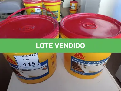 LOTE 445 - 02 BALDES DE SIKA MONOTOP-123 RODAPÉ IMPERMEABILIZANTE PARA TRATAMENTO DE UMIDADE ASCENDENTE 12KG. (NO ESTADO) ATENÇÃO! FAZER A VISITAÇÃO ANTES DE ARREMATAR, NÃO SABEMOS SE FUNCIONA. LEILÃO NÃO TEM GARANTIA E NEM DEVOLUÇÃO, SUJEITO A POSSÍVEIS AVARIAS VISÍVEIS/OCULTAS E/OU AUSÊNCIA DE COMPONENTES.