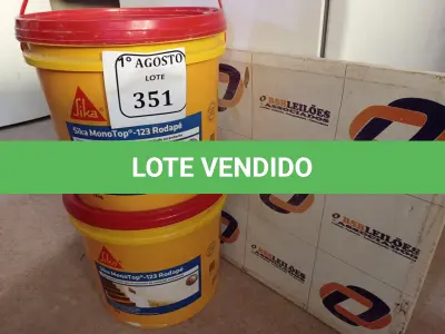 LOTE 351 - 02 BALDES DE SIKA MONOTOP-123 RODAPÉ DE 12KG. (NO ESTADO) ATENÇÃO! FAZER A VISITAÇÃO ANTES DE ARREMATAR, NÃO SABEMOS SE FUNCIONA. LEILÃO NÃO TEM GARANTIA E NEM DEVOLUÇÃO, SUJEITO A POSSÍVEIS AVARIAS VISÍVEIS/OCULTAS E/OU AUSÊNCIA DE COMPONENTES.