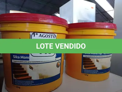 LOTE 445 - 02 BALDES DE SIKA MONOTOP-123 RODAPÉ IMPERMEABILIZANTE PARA TRATAMENTO DE UMIDADE ASCENDENTE 12KG. (NO ESTADO) ATENÇÃO! FAZER A VISITAÇÃO ANTES DE ARREMATAR, NÃO SABEMOS SE FUNCIONA. LEILÃO NÃO TEM GARANTIA E NEM DEVOLUÇÃO, SUJEITO A POSSÍVEIS AVARIAS VISÍVEIS/OCULTAS E/OU AUSÊNCIA DE COMPONENTES.
