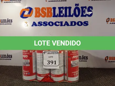 LOTE 391 - 12 LATAS DE 900ML CADA THINNER POLIÉSTER PU. (NO ESTADO) ATENÇÃO! FAZER A VISITAÇÃO ANTES DE ARREMATAR, NÃO SABEMOS SE FUNCIONA. LEILÃO NÃO TEM GARANTIA E NEM DEVOLUÇÃO, SUJEITO A POSSÍVEIS AVARIAS VISÍVEIS/OCULTAS E/OU AUSÊNCIA DE COMPONENTES.