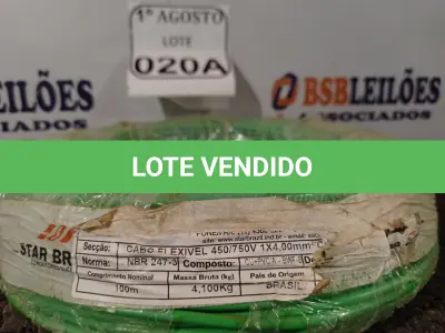 LOTE 020 - 01 ROLO DE CABO FLEXÍVEL 450/750VOLTS 1X4,00MM NA COR BRANCO. (NO ESTADO) ATENÇÃO! FAZER A VISITAÇÃO ANTES DE ARREMATAR, NÃO SABEMOS SE FUNCIONA. LEILÃO NÃO TEM GARANTIA E NEM DEVOLUÇÃO, SUJEITO A POSSÍVEIS AVARIAS VISÍVEIS/OCULTAS E/OU AUSÊNCIA DE COMPONENTES.