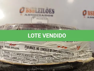 LOTE 010 - 01 ROLO DE CABO FLEXÍVEL 450/750VOLTS 1X10MM NA COR PRETA. (NO ESTADO) ATENÇÃO! FAZER A VISITAÇÃO ANTES DE ARREMATAR, NÃO SABEMOS SE FUNCIONA. LEILÃO NÃO TEM GARANTIA E NEM DEVOLUÇÃO, SUJEITO A POSSÍVEIS AVARIAS VISÍVEIS/OCULTAS E/OU AUSÊNCIA DE COMPONENTES.