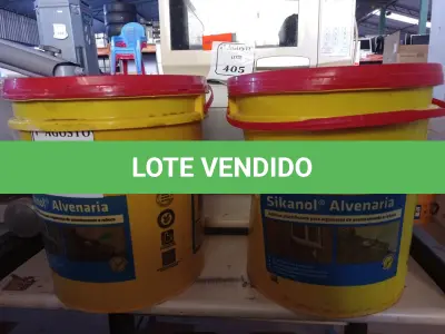 LOTE 406 - 02 BALDES DE SIKANOL ALVENARIA, ADITIVO PLASTIFICANTE PARA ARGAMASSA DE ASSENTAMENTO E REBOCO 18L. (NO ESTADO) ATENÇÃO! FAZER A VISITAÇÃO ANTES DE ARREMATAR, NÃO SABEMOS SE FUNCIONA. LEILÃO NÃO TEM GARANTIA E NEM DEVOLUÇÃO, SUJEITO A POSSÍVEIS AVARIAS VISÍVEIS/OCULTAS E/OU AUSÊNCIA DE COMPONENTES.