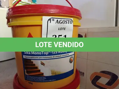 LOTE 351 - 02 BALDES DE SIKA MONOTOP-123 RODAPÉ DE 12KG. (NO ESTADO) ATENÇÃO! FAZER A VISITAÇÃO ANTES DE ARREMATAR, NÃO SABEMOS SE FUNCIONA. LEILÃO NÃO TEM GARANTIA E NEM DEVOLUÇÃO, SUJEITO A POSSÍVEIS AVARIAS VISÍVEIS/OCULTAS E/OU AUSÊNCIA DE COMPONENTES.
