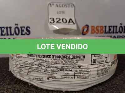 LOTE 320 - 01 ROLO DE CABO FLEXÍVEL 450/750VOLTS 1X2,50MM NA COR BRANCO. (NO ESTADO) ATENÇÃO! FAZER A VISITAÇÃO ANTES DE ARREMATAR, NÃO SABEMOS SE FUNCIONA. LEILÃO NÃO TEM GARANTIA E NEM DEVOLUÇÃO, SUJEITO A POSSÍVEIS AVARIAS VISÍVEIS/OCULTAS E/OU AUSÊNCIA DE COMPONENTES.