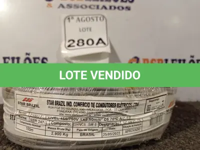 LOTE 280 - 01 ROLO DE CABO FLEXÍVEL 450/750VOLTS 1X2,50MM NA COR CINZA. (NO ESTADO) ATENÇÃO! FAZER A VISITAÇÃO ANTES DE ARREMATAR, NÃO SABEMOS SE FUNCIONA. LEILÃO NÃO TEM GARANTIA E NEM DEVOLUÇÃO, SUJEITO A POSSÍVEIS AVARIAS VISÍVEIS/OCULTAS E/OU AUSÊNCIA DE COMPONENTES.