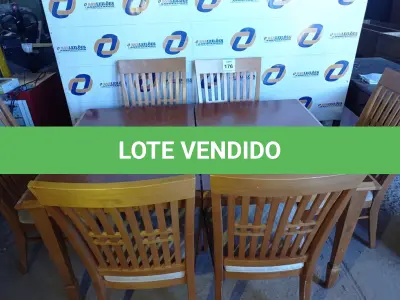 LOTE 176 - 01 MESA EM MADEIRA COM 6 CADEIRAS (DINING TABLE E CHAIR). (NO ESTADO EM QUE SE ENCONTRA. SUJEITO A AVARIAS OCULTAS/VISÍVEIS.) AV9855F, AV9918R, AV9599S, AV9918P, AV9599P, AV9599N, AV9599R
