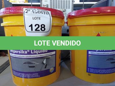 LOTE 128 - 02 BALDES DE IMPERSIKA LÍQUIDO ADITIVO PLASTIFICANTE PARA ARGAMASSA DE ASSENTAMENTO E REBOCO, 18 LITROS CADA. (NO ESTADO) ATENÇÃO! FAZER A VISITAÇÃO ANTES DE ARREMATAR, NÃO SABEMOS SE FUNCIONA. LEILÃO NÃO TEM GARANTIA E NEM DEVOLUÇÃO, SUJEITO A POSSÍVEIS AVARIAS VISÍVEIS/OCULTAS E/OU AUSÊNCIA DE COMPONENTES.