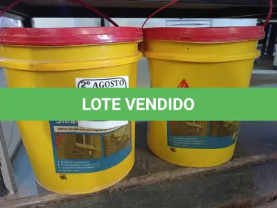 LOTE 046 - 02 BALDES DE SIKANOL ALVENARIA ADITIVO PLASTIFICANTE PARA ARGAMASSA DE ASSENTAMENTO E REBOCO, 18 LITROS CADA. (NO ESTADO) ATENÇÃO! FAZER A VISITAÇÃO ANTES DE ARREMATAR, NÃO SABEMOS SE FUNCIONA. LEILÃO NÃO TEM GARANTIA E NEM DEVOLUÇÃO, SUJEITO A POSSÍVEIS AVARIAS VISÍVEIS/OCULTAS E/OU AUSÊNCIA DE COMPONENTES.