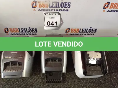 LOTE 041 - 03 IMPRESSORAS DE ETIQUETAS MARCA BROTHER DE MODELOS DIVERSOS 110V. (NO ESTADO) ATENÇÃO! FAZER A VISITAÇÃO ANTES DE ARREMATAR, NÃO SABEMOS SE FUNCIONA. LEILÃO NÃO TEM GARANTIA E NEM DEVOLUÇÃO, SUJEITO A POSSÍVEIS AVARIAS VISÍVEIS/OCULTAS E/OU AUSÊNCIA DE COMPONENTES.