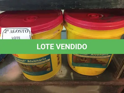 LOTE 051 - 02 BALDES DE SIKANOL ALVENARIA ADITIVO PLASTIFICANTE PARA ARGAMASSA DE ASSENTAMENTO E REBOCO, 18 LITROS CADA. (NO ESTADO) ATENÇÃO! FAZER A VISITAÇÃO ANTES DE ARREMATAR, NÃO SABEMOS SE FUNCIONA. LEILÃO NÃO TEM GARANTIA E NEM DEVOLUÇÃO, SUJEITO A POSSÍVEIS AVARIAS VISÍVEIS/OCULTAS E/OU AUSÊNCIA DE COMPONENTES.