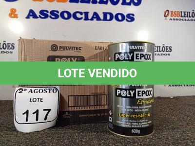 LOTE 117 - 04 ADESIVOS POLYEPOX 630G CADA. (NO ESTADO) ATENÇÃO! FAZER A VISITAÇÃO ANTES DE ARREMATAR, NÃO SABEMOS SE FUNCIONA. LEILÃO NÃO TEM GARANTIA E NEM DEVOLUÇÃO, SUJEITO A POSSÍVEIS AVARIAS VISÍVEIS/OCULTAS E/OU AUSÊNCIA DE COMPONENTES.
