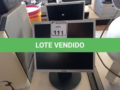 LOTE 111 - 04 MONITORES LCD MARCAS E MODELOS DIVERSOS PARA A RETIRADA DE PEÇAS. (NO ESTADO) ATENÇÃO! FAZER A VISITAÇÃO ANTES DE ARREMATAR, NÃO SABEMOS SE FUNCIONA. LEILÃO NÃO TEM GARANTIA E NEM DEVOLUÇÃO, SUJEITO A POSSÍVEIS AVARIAS VISÍVEIS/OCULTAS E/OU AUSÊNCIA DE COMPONENTES.