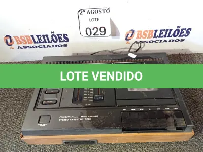 LOTE 029 - 01 TOCA FITAS CROWN DE MODELO CTD-1170. (NO ESTADO) ATENÇÃO! FAZER A VISITAÇÃO ANTES DE ARREMATAR, NÃO SABEMOS SE FUNCIONA. LEILÃO NÃO TEM GARANTIA E NEM DEVOLUÇÃO, SUJEITO A POSSÍVEIS AVARIAS VISÍVEIS/OCULTAS E/OU AUSÊNCIA DE COMPONENTES.
