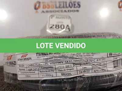 LOTE 280 - 01 ROLO DE FIO FLEXÍVEL 1X10,00MM NA COR PRETA. (NO ESTADO) ATENÇÃO! FAZER A VISITAÇÃO ANTES DE ARREMATAR, NÃO SABEMOS SE FUNCIONA. LEILÃO NÃO TEM GARANTIA E NEM DEVOLUÇÃO, SUJEITO A POSSÍVEIS AVARIAS VISÍVEIS/OCULTAS E/OU AUSÊNCIA DE COMPONENTES.