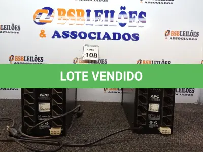 LOTE 108 - 02 NOBREAKS MARCA APC V1500W CADA. (NO ESTADO) ATENÇÃO! FAZER A VISITAÇÃO ANTES DE ARREMATAR, NÃO SABEMOS SE FUNCIONA. LEILÃO NÃO TEM GARANTIA E NEM DEVOLUÇÃO, SUJEITO A POSSÍVEIS AVARIAS VISÍVEIS/OCULTAS E/OU AUSÊNCIA DE COMPONENTES.