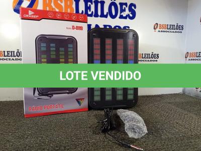 LOTE 110 - 01 RADIO PORTÁTIL RGB COM BLUETOOTH. (NO ESTADO) ATENÇÃO! FAZER A VISITAÇÃO ANTES DE ARREMATAR, NÃO SABEMOS SE FUNCIONA. LEILÃO NÃO TEM GARANTIA E NEM DEVOLUÇÃO, SUJEITO A POSSÍVEIS AVARIAS VISÍVEIS/OCULTAS E/OU AUSÊNCIA DE COMPONENTES.