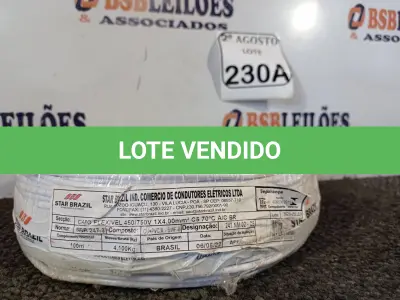 LOTE 230 - 01 ROLO DE FIO FLEXÍVEL 1X4,00MM NA COR BRANCO. (NO ESTADO) ATENÇÃO! FAZER A VISITAÇÃO ANTES DE ARREMATAR, NÃO SABEMOS SE FUNCIONA. LEILÃO NÃO TEM GARANTIA E NEM DEVOLUÇÃO, SUJEITO A POSSÍVEIS AVARIAS VISÍVEIS/OCULTAS E/OU AUSÊNCIA DE COMPONENTES.