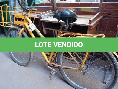 LOTE 341 - 01 BICICLETA ARO 26 CARGUEIRA NA COR AMARELA.  (NO ESTADO) ATENÇÃO! FAZER A VISITAÇÃO ANTES DE ARREMATAR, NÃO SABEMOS SE FUNCIONA. LEILÃO NÃO TEM GARANTIA E NEM DEVOLUÇÃO, SUJEITO A POSSÍVEIS AVARIAS VISÍVEIS/OCULTAS E/OU AUSÊNCIA DE COMPONENTES.