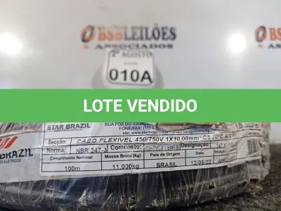 LOTE 010 - 01 ROLO DE FIO FLEXÍVEL 1X10,00MM NA COR PRETA. (NO ESTADO) ATENÇÃO! FAZER A VISITAÇÃO ANTES DE ARREMATAR, NÃO SABEMOS SE FUNCIONA. LEILÃO NÃO TEM GARANTIA E NEM DEVOLUÇÃO, SUJEITO A POSSÍVEIS AVARIAS VISÍVEIS/OCULTAS E/OU AUSÊNCIA DE COMPONENTES.