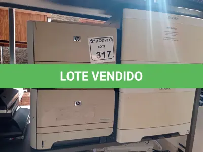LOTE 317 - 04 IMPRESSORAS SENDO DUAS HP E DUAS LEXMAX. (NO ESTADO) ATENÇÃO! FAZER A VISITAÇÃO ANTES DE ARREMATAR, NÃO SABEMOS SE FUNCIONA. LEILÃO NÃO TEM GARANTIA E NEM DEVOLUÇÃO, SUJEITO A POSSÍVEIS AVARIAS VISÍVEIS/OCULTAS E/OU AUSÊNCIA DE COMPONENTES.