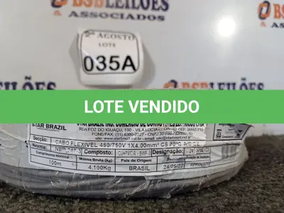LOTE 035 - 01 ROLO DE FIO FLEXÍVEL 1X4,00MM NA COR CINZA. (NO ESTADO) ATENÇÃO! FAZER A VISITAÇÃO ANTES DE ARREMATAR, NÃO SABEMOS SE FUNCIONA. LEILÃO NÃO TEM GARANTIA E NEM DEVOLUÇÃO, SUJEITO A POSSÍVEIS AVARIAS VISÍVEIS/OCULTAS E/OU AUSÊNCIA DE COMPONENTES.