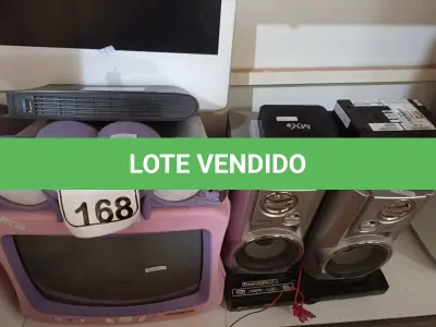 LOTE 168 - 01 TV DE TUBO, 02 CAIXAS DE SOM, 01 MONITOR IMAC E DIVERSOS ELETRÔNICOS PARA A RETIRADA DE PEÇAS. (NO ESTADO) ATENÇÃO! FAZER A VISITAÇÃO ANTES DE ARREMATAR, NÃO SABEMOS SE FUNCIONA. LEILÃO NÃO TEM GARANTIA E NEM DEVOLUÇÃO, SUJEITO A POSSÍVEIS AVARIAS VISÍVEIS/OCULTAS E/OU AUSÊNCIA DE COMPONENTES.