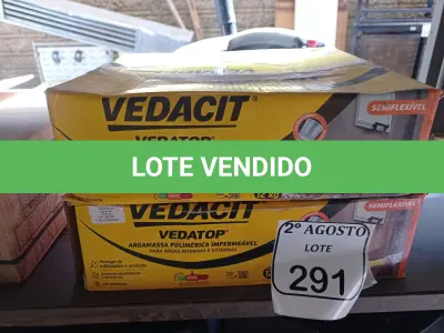 LOTE 291 - 02 VEDACIT ARGAMASSA POLIMÉRICA IMPERMEÁVEL 12KGS CADA. (NO ESTADO) ATENÇÃO! FAZER A VISITAÇÃO ANTES DE ARREMATAR, NÃO SABEMOS SE FUNCIONA. LEILÃO NÃO TEM GARANTIA E NEM DEVOLUÇÃO, SUJEITO A POSSÍVEIS AVARIAS VISÍVEIS/OCULTAS E/OU AUSÊNCIA DE COMPONENTES.