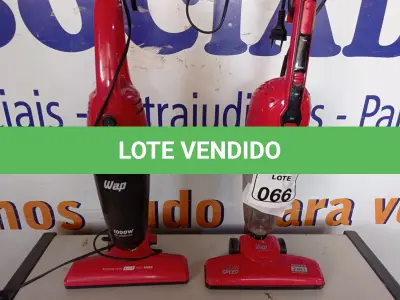 LOTE 066 - 02 ASPIRADORES DE PÓ PORTÁTIL 220V MARCA WAP. (NO ESTADO) ATENÇÃO! FAZER A VISITAÇÃO ANTES DE ARREMATAR, NÃO SABEMOS SE FUNCIONA. LEILÃO NÃO TEM GARANTIA E NEM DEVOLUÇÃO, SUJEITO A POSSÍVEIS AVARIAS VISÍVEIS/OCULTAS E/OU AUSÊNCIA DE COMPONENTES.