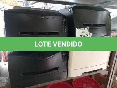 LOTE 292 - 04 IMPRESSORAS LEXMAX. (NO ESTADO) ATENÇÃO! FAZER A VISITAÇÃO ANTES DE ARREMATAR, NÃO SABEMOS SE FUNCIONA. LEILÃO NÃO TEM GARANTIA E NEM DEVOLUÇÃO, SUJEITO A POSSÍVEIS AVARIAS VISÍVEIS/OCULTAS E/OU AUSÊNCIA DE COMPONENTES.