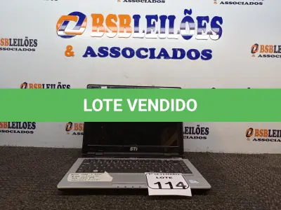 LOTE 114 - 01 NOTEBOOK STI. (NO ESTADO) ATENÇÃO! FAZER A VISITAÇÃO ANTES DE ARREMATAR, NÃO SABEMOS SE FUNCIONA. LEILÃO NÃO TEM GARANTIA E NEM DEVOLUÇÃO, SUJEITO A POSSÍVEIS AVARIAS VISÍVEIS/OCULTAS E/OU AUSÊNCIA DE COMPONENTES.