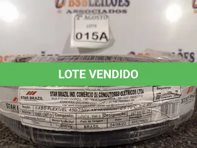 LOTE 015 - 01 ROLO DE FIO FLEXÍVEL 1X10,00MM NA COR PRETA. (NO ESTADO) ATENÇÃO! FAZER A VISITAÇÃO ANTES DE ARREMATAR, NÃO SABEMOS SE FUNCIONA. LEILÃO NÃO TEM GARANTIA E NEM DEVOLUÇÃO, SUJEITO A POSSÍVEIS AVARIAS VISÍVEIS/OCULTAS E/OU AUSÊNCIA DE COMPONENTES.