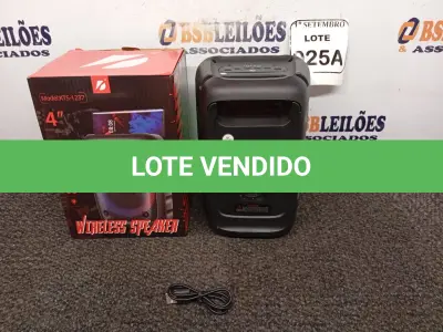 LOTE 025 - 01 CAIXA DE SOM WIRELESS SPEAKER MODELO KTS-1237(NOVO) (NO ESTADO) ATENÇÃO! FAZER A VISITAÇÃO ANTES DE ARREMATAR, NÃO SABEMOS SE FUNCIONA. LEILÃO NÃO TEM GARANTIA E NEM DEVOLUÇÃO, SUJEITO A POSSÍVEIS AVARIAS VISÍVEIS/OCULTAS E/OU AUSÊNCIA DE COMPONENTES.