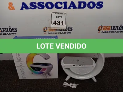 LOTE 431 - 01 LED WIRELESS CHARGING SPEAKER MODELO BT-3401 (NOVO) (NO ESTADO) ATENÇÃO! FAZER A VISITAÇÃO ANTES DE ARREMATAR, NÃO SABEMOS SE FUNCIONA. LEILÃO NÃO TEM GARANTIA E NEM DEVOLUÇÃO, SUJEITO A POSSÍVEIS AVARIAS VISÍVEIS/OCULTAS E/OU AUSÊNCIA DE COMPONENTES.