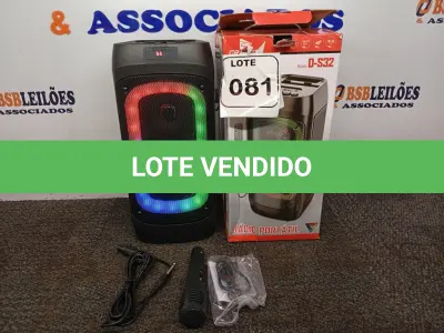 LOTE 081 - 01 – RÁDIO PORTÁTIL COM BLUETOOTH MARCA GRASEP MODELO D-S32 COM MICROFONE E CONTROLE.(NOVO) (NO ESTADO, NÃO SABEMOS SE FUNCIONA. LEILÃO NÃO TEM GARANTIA E NEM DEVOLUÇÃO, SUJEITO A POSSÍVEIS AVARIAS VISÍVEIS/OCULTAS E/OU AUSÊNCIA DE COMPONENTES)