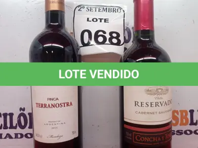 LOTE 068 - 01 GARRAFA DE VINHO FINCA TERRANOSTRA ARGENTINO 2015 750ML E 01 GARRAF DE CHILE RESERVADO CABERNET SAUVIGNON 750ML. (NO ESTADO) ATENÇÃO! FAZER A VISITAÇÃO ANTES DE ARREMATAR, NÃO SABEMOS SE FUNCIONA. LEILÃO NÃO TEM GARANTIA E NEM DEVOLUÇÃO, SUJEITO A POSSÍVEIS AVARIAS VISÍVEIS/OCULTAS E/OU AUSÊNCIA DE COMPONENTES.