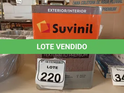 LOTE 220 - 01 LATA DE TINTA SUVINIL EFEITO RUSTICO TEXTURIZADO PRETO 25KG. (NO ESTADO) ATENÇÃO! FAZER A VISITAÇÃO ANTES DE ARREMATAR, NÃO SABEMOS SE FUNCIONA. LEILÃO NÃO TEM GARANTIA E NEM DEVOLUÇÃO, SUJEITO A POSSÍVEIS AVARIAS VISÍVEIS/OCULTAS E/OU AUSÊNCIA DE COMPONENTES.