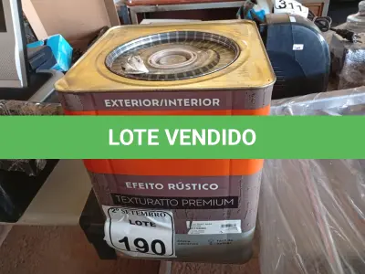 LOTE 190 - 01 LATA DE TINTA SUVINIL EFEITO RUSTICO TEXTURIZADO PRETO 25KG. (NO ESTADO) ATENÇÃO! FAZER A VISITAÇÃO ANTES DE ARREMATAR, NÃO SABEMOS SE FUNCIONA. LEILÃO NÃO TEM GARANTIA E NEM DEVOLUÇÃO, SUJEITO A POSSÍVEIS AVARIAS VISÍVEIS/OCULTAS E/OU AUSÊNCIA DE COMPONENTES.