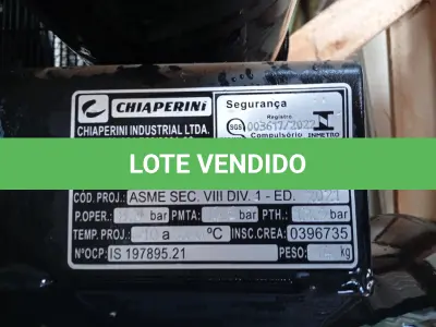 LOTE 309 - 01 - COMPRESSOR CHIAPERINI 10 MPI 110 LITROS 140 LIBRAS (NO ESTADO, NÃO SABEMOS SE FUNCIONA. LEILÃO NÃO TEM GARANTIA E NEM DEVOLUÇÃO, SUJEITO A POSSÍVEIS AVARIAS VISÍVEIS/OCULTAS E/OU AUSÊNCIA DE COMPONENTES)