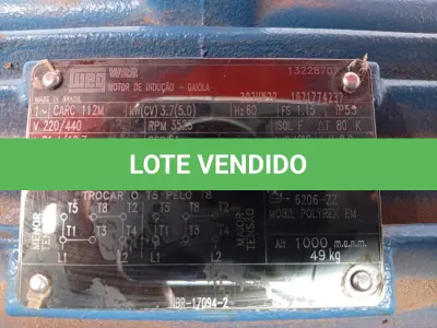LOTE 267 - 01 - MOTOR ELÉTRICO WEG W22 IP55 (NO ESTADO, NÃO SABEMOS SE FUNCIONA. LEILÃO NÃO TEM GARANTIA E NEM DEVOLUÇÃO, SUJEITO A POSSÍVEIS AVARIAS VISÍVEIS/OCULTAS E/OU AUSÊNCIA DE COMPONENTES)