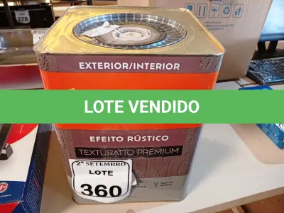 LOTE 360 - 01 LATA DE TINTA SUVINIL EFEITO RUSTICO TEXTURIZADO PRETO 25KG. (NO ESTADO) ATENÇÃO! FAZER A VISITAÇÃO ANTES DE ARREMATAR, NÃO SABEMOS SE FUNCIONA. LEILÃO NÃO TEM GARANTIA E NEM DEVOLUÇÃO, SUJEITO A POSSÍVEIS AVARIAS VISÍVEIS/OCULTAS E/OU AUSÊNCIA DE COMPONENTES.