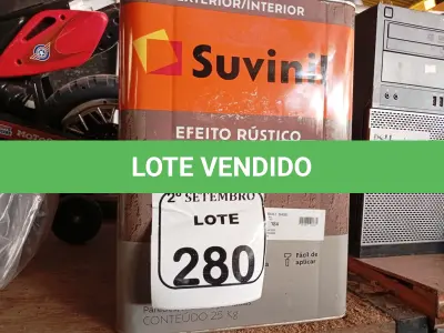 LOTE 280 - 01 LATA DE TINTA SUVINIL EFEITO RUSTICO TEXTURIZADO PRETO 25KG. (NO ESTADO) ATENÇÃO! FAZER A VISITAÇÃO ANTES DE ARREMATAR, NÃO SABEMOS SE FUNCIONA. LEILÃO NÃO TEM GARANTIA E NEM DEVOLUÇÃO, SUJEITO A POSSÍVEIS AVARIAS VISÍVEIS/OCULTAS E/OU AUSÊNCIA DE COMPONENTES.