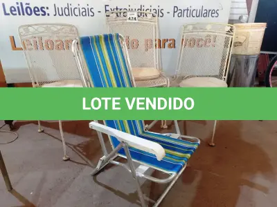 LOTE 474 - 03 CADEIRAS DE FERRO E 01 DOBRÁVEL. (NO ESTADO) ATENÇÃO! FAZER A VISITAÇÃO ANTES DE ARREMATAR, NÃO SABEMOS SE FUNCIONA. LEILÃO NÃO TEM GARANTIA E NEM DEVOLUÇÃO, SUJEITO A POSSÍVEIS AVARIAS VISÍVEIS/OCULTAS E/OU AUSÊNCIA DE COMPONENTES.