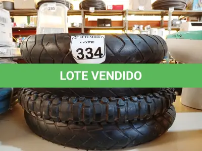 LOTE 334 - 04 PNEUS DE MOTO USADOS COM NUMERAÇÕES DIVERSAS. (NO ESTADO) ATENÇÃO! FAZER A VISITAÇÃO ANTES DE ARREMATAR, NÃO SABEMOS SE FUNCIONA. LEILÃO NÃO TEM GARANTIA E NEM DEVOLUÇÃO, SUJEITO A POSSÍVEIS AVARIAS VISÍVEIS/OCULTAS E/OU AUSÊNCIA DE COMPONENTES.